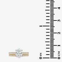 (H-I / Si2-I1) Womens 1 1/2 CT. T.W. Lab Grown White Diamond 10K or 14K Gold Oval Side Stone Bridal Set