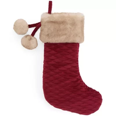 North Pole Trading Co. Red Crinkle Fur Christmas Stocking