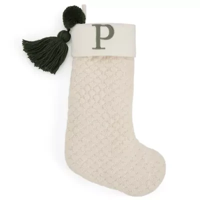 North Pole Trading Co. Ivory Knit Monogram Christmas Stocking