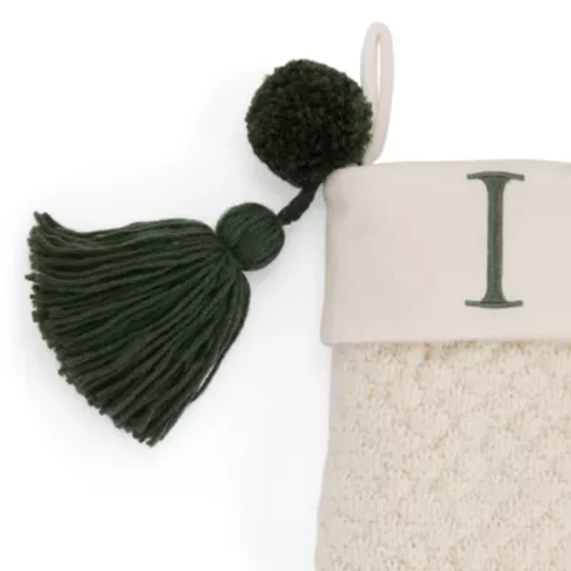 North Pole Trading Co. Ivory Knit Monogram I Christmas Stocking