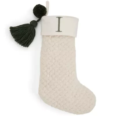 North Pole Trading Co. Ivory Knit Monogram I Christmas Stocking