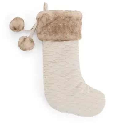 North Pole Trading Co. Cream Crinkle Fur Christmas Stocking