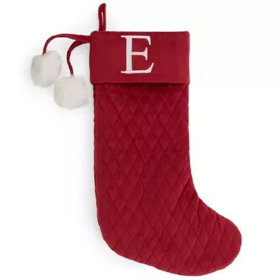 North Pole Trading Co. Red Quilted Monogram E Christmas Stocking