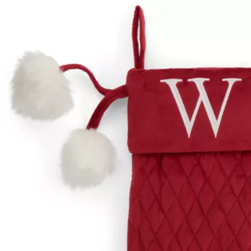 North Pole Trading Co. Red Quilted Monogram W Christmas Stocking