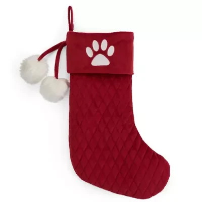 North Pole Trading Co. Red Quilted Monogram Paw Print Christmas Stocking