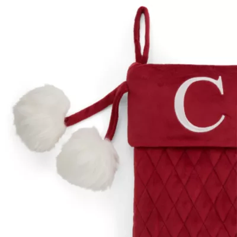 North Pole Trading Co. Red Quilted Monogram C Christmas Stocking