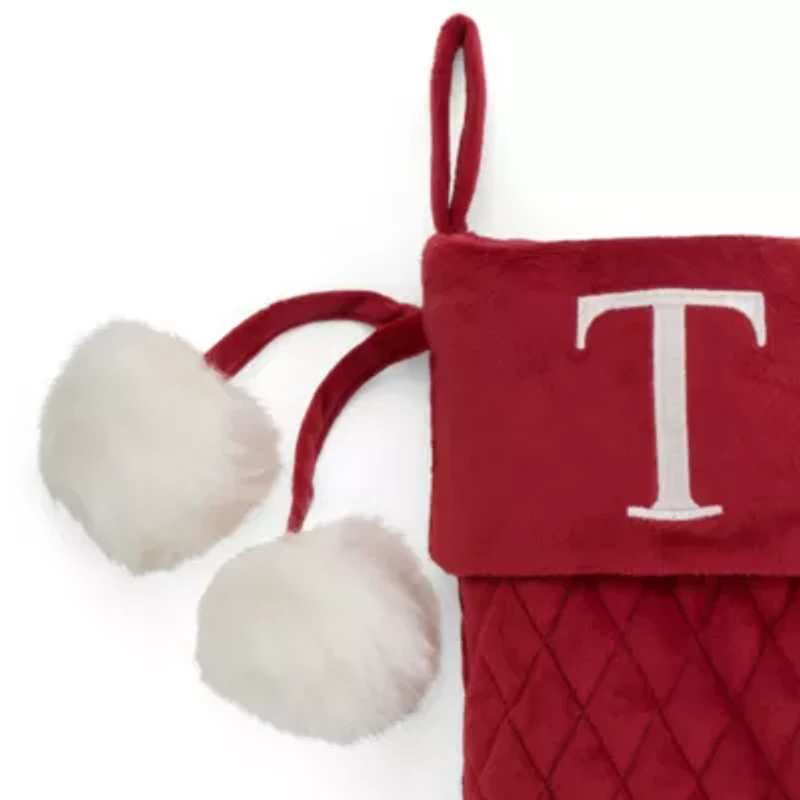North Pole Trading Co. Red Quilted Monogram T Christmas Stocking