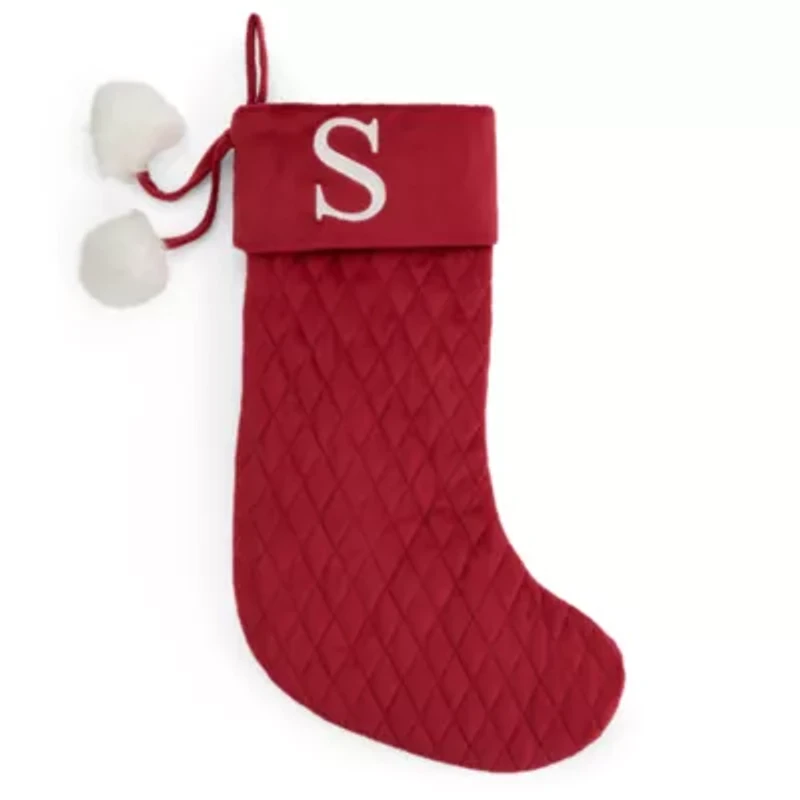 North Pole Trading Co. Red Quilted Monogram Christmas Stocking