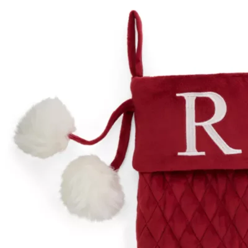 North Pole Trading Co. Red Quilted Monogram R Christmas Stocking