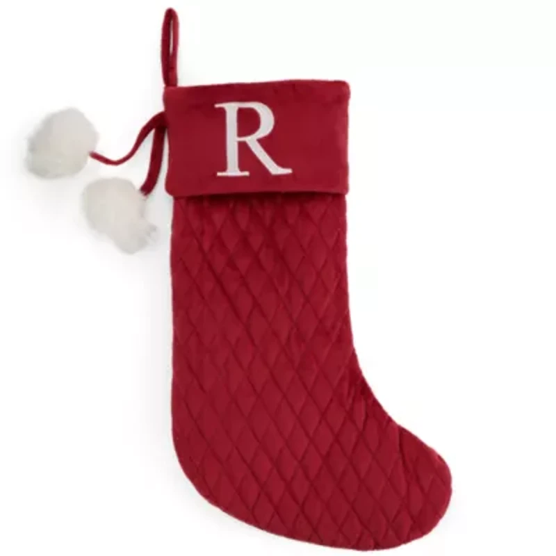 North Pole Trading Co. Red Quilted Monogram R Christmas Stocking