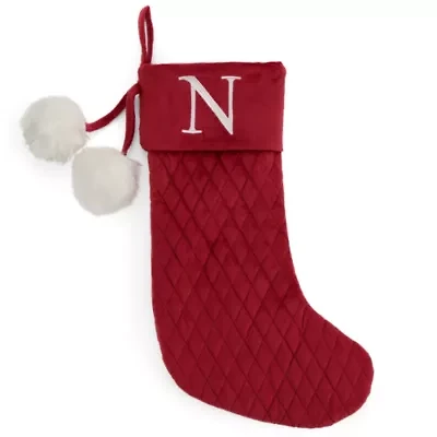 North Pole Trading Co. Red Quilted Monogram N Christmas Stocking