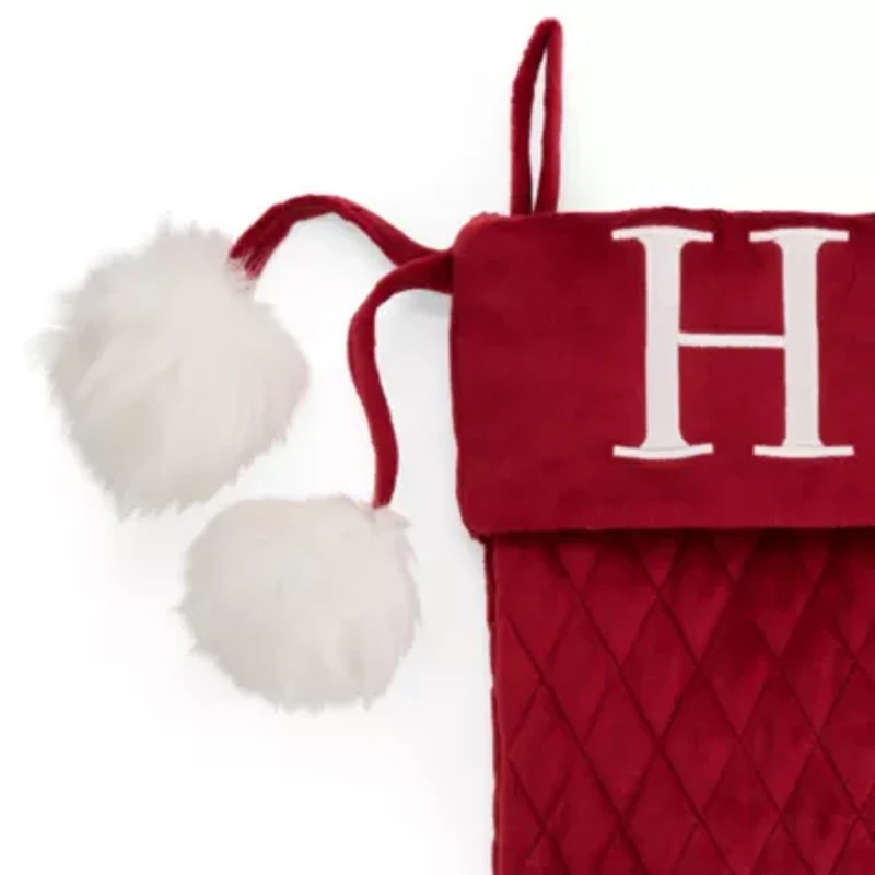 North Pole Trading Co. Red Quilted Monogram H Christmas Stocking