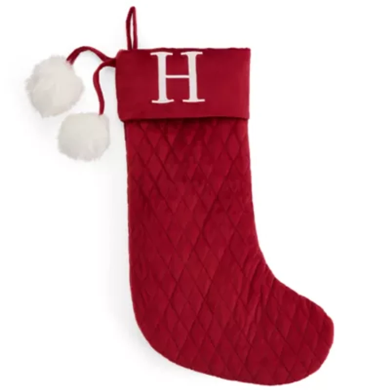 North Pole Trading Co. Red Quilted Monogram H Christmas Stocking