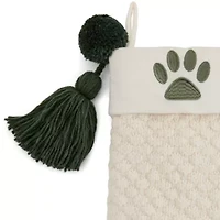 North Pole Trading Co. Ivory Knit Monogram Paw Print Christmas Stocking