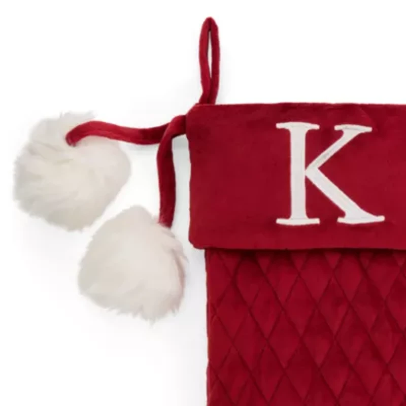 North Pole Trading Co. Red Quilted Monogram K Christmas Stocking