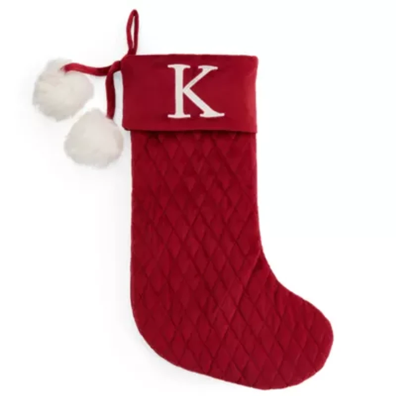 North Pole Trading Co. Red Quilted Monogram K Christmas Stocking