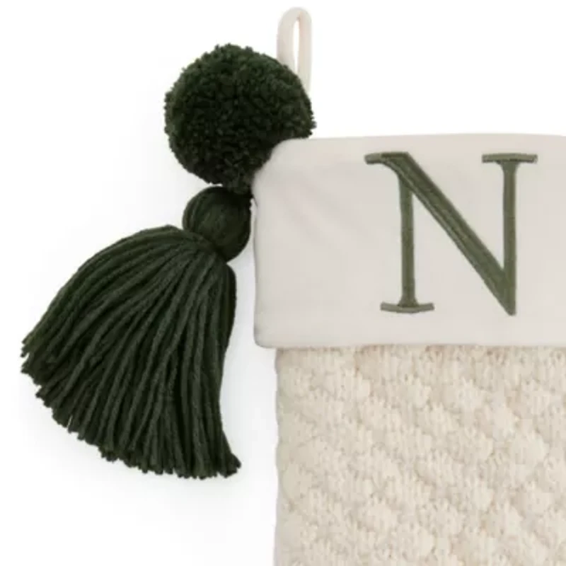 North Pole Trading Co. Ivory Knit Monogram N Christmas Stocking