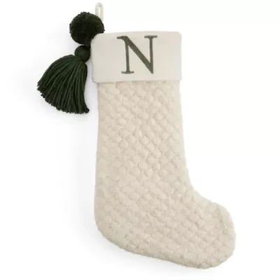 North Pole Trading Co. Ivory Knit Monogram N Christmas Stocking