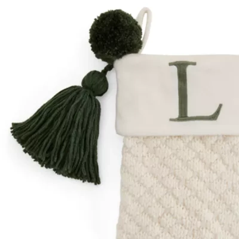 North Pole Trading Co. Ivory Knit Monogram Christmas Stocking