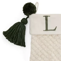North Pole Trading Co. Ivory Knit Monogram Christmas Stocking