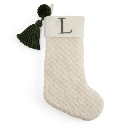 North Pole Trading Co. Ivory Knit Monogram Christmas Stocking