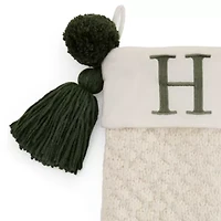 North Pole Trading Co. Ivory Knit Monogram H Christmas Stocking