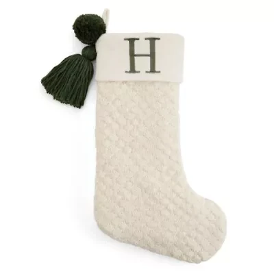 North Pole Trading Co. Ivory Knit Monogram H Christmas Stocking