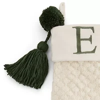 North Pole Trading Co. Ivory Knit Monogram E Christmas Stocking