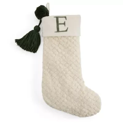 North Pole Trading Co. Ivory Knit Monogram E Christmas Stocking