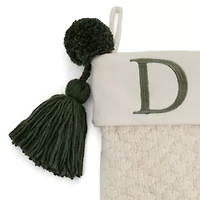 North Pole Trading Co. Ivory Knit Monogram D Christmas Stocking