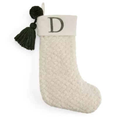 North Pole Trading Co. Ivory Knit Monogram D Christmas Stocking