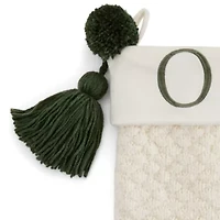 North Pole Trading Co. Ivory Knit Monogram O Christmas Stocking