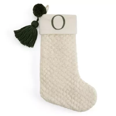 North Pole Trading Co. Ivory Knit Monogram O Christmas Stocking