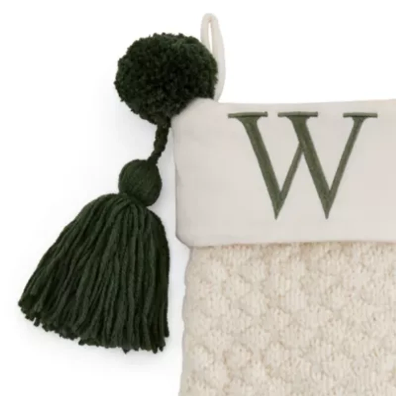 North Pole Trading Co. Ivory Knit Monogram W Christmas Stocking