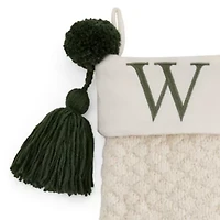 North Pole Trading Co. Ivory Knit Monogram W Christmas Stocking