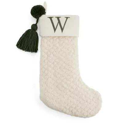 North Pole Trading Co. Ivory Knit Monogram W Christmas Stocking