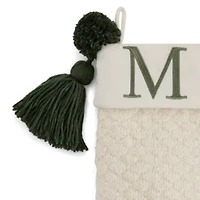 North Pole Trading Co. Ivory Knit Monogram M Christmas Stocking