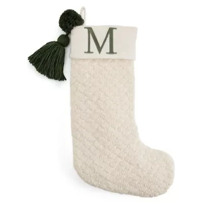 North Pole Trading Co. Ivory Knit Monogram M Christmas Stocking