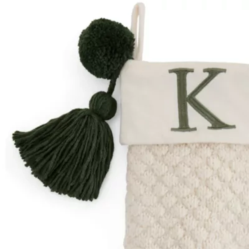 North Pole Trading Co. Ivory Knit Monogram K Christmas Stocking