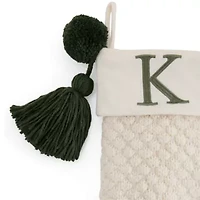North Pole Trading Co. Ivory Knit Monogram K Christmas Stocking