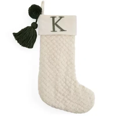 North Pole Trading Co. Ivory Knit Monogram K Christmas Stocking
