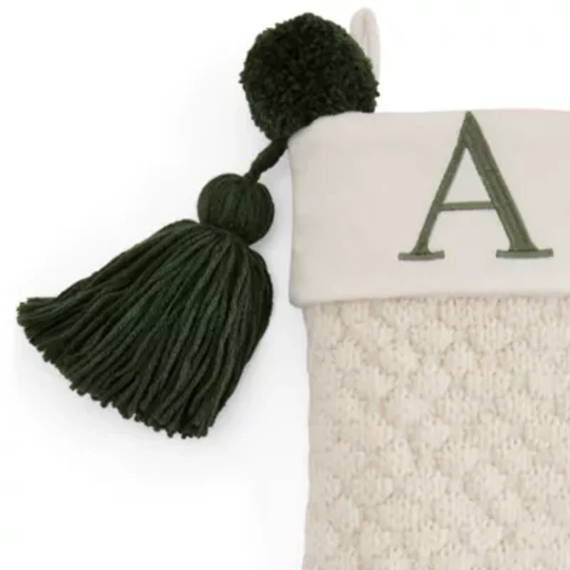 North Pole Trading Co. Ivory Knit Monogram A Christmas Stocking