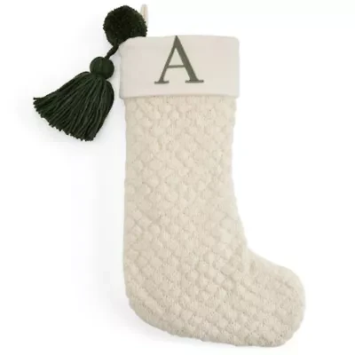North Pole Trading Co. Ivory Knit Monogram A Christmas Stocking