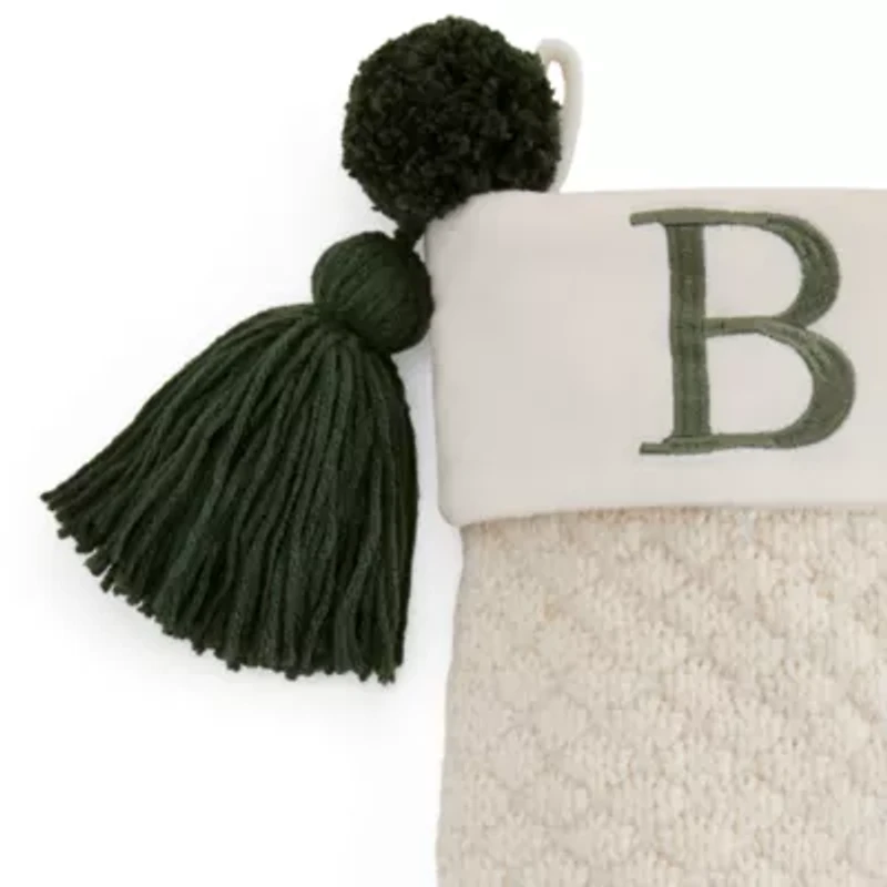 North Pole Trading Co. Ivory Knit Monogram B Christmas Stocking