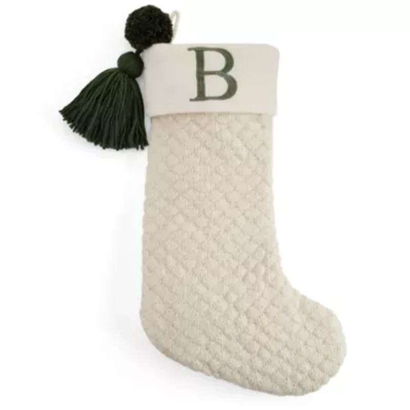 North Pole Trading Co. Ivory Knit Monogram B Christmas Stocking