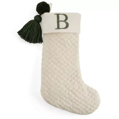 North Pole Trading Co. Ivory Knit Monogram B Christmas Stocking