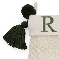 North Pole Trading Co. Ivory Knit Monogram R Christmas Stocking