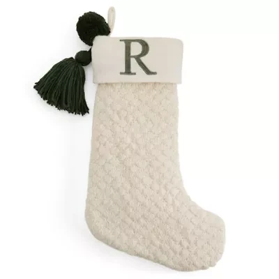 North Pole Trading Co. Ivory Knit Monogram R Christmas Stocking