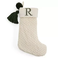North Pole Trading Co. Ivory Knit Monogram R Christmas Stocking