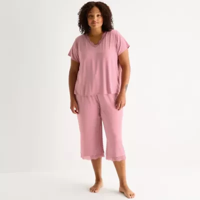 Ambrielle Womens V Neck Short Sleeve Plus Pajama Top